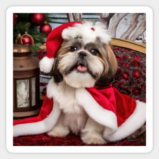 A Very Merry Shih Tzu Christmas In Santa Hat Sticker